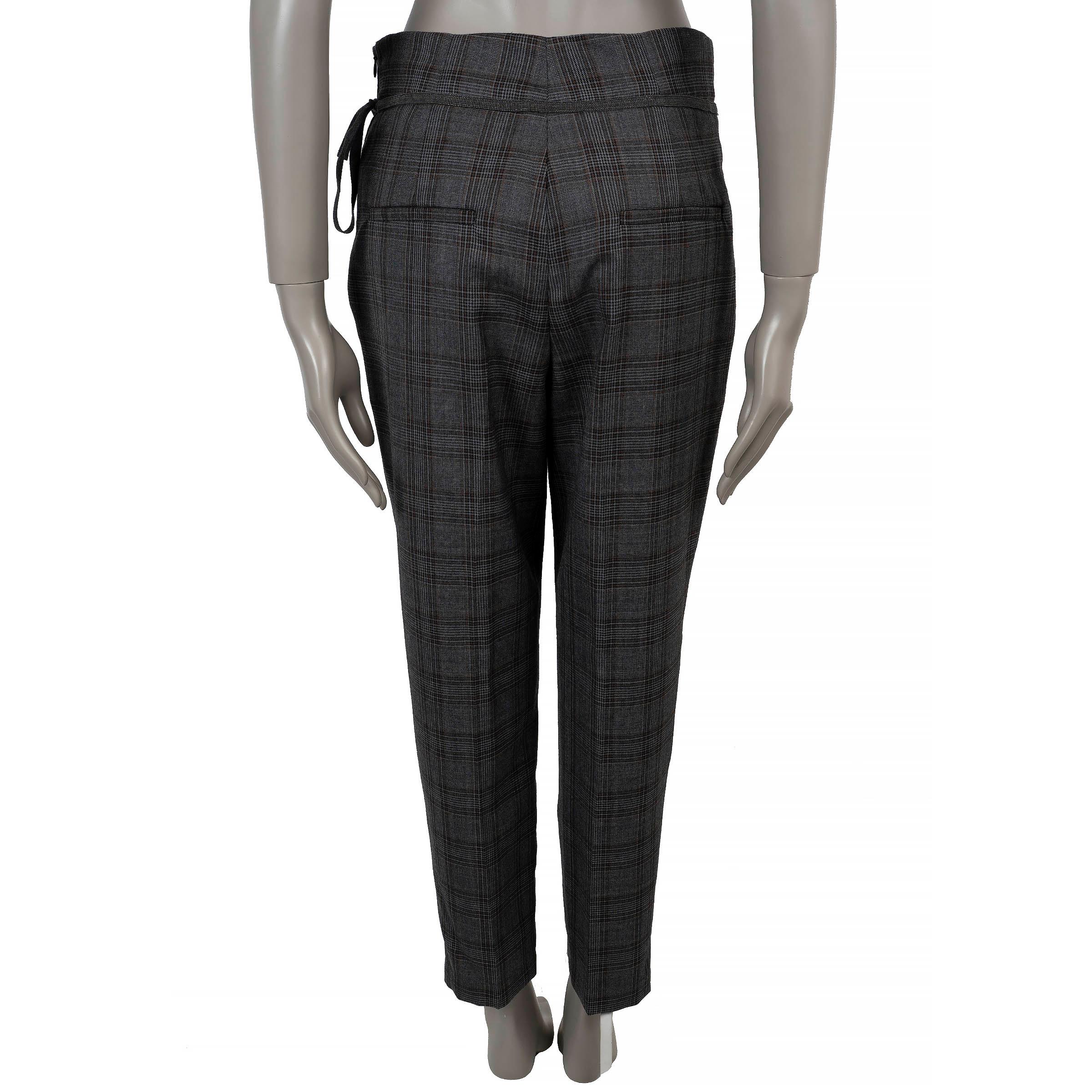 Gray BRUNELLO CUCINELLI grey brown wool 2018 MONILI PAPERBAG WAIST Pants 42 M For Sale