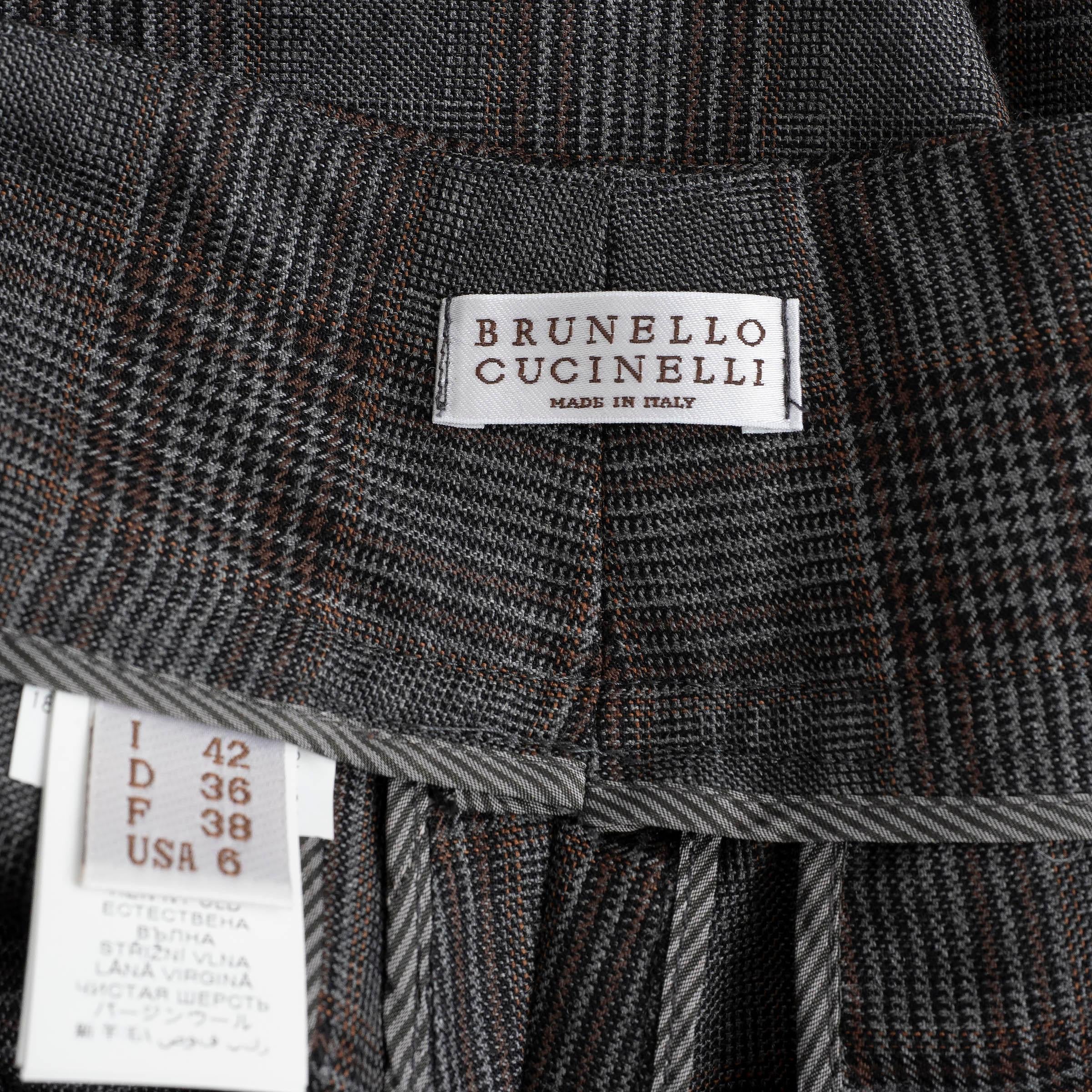 Women's BRUNELLO CUCINELLI grey brown wool 2018 MONILI PAPERBAG WAIST Pants 42 M For Sale