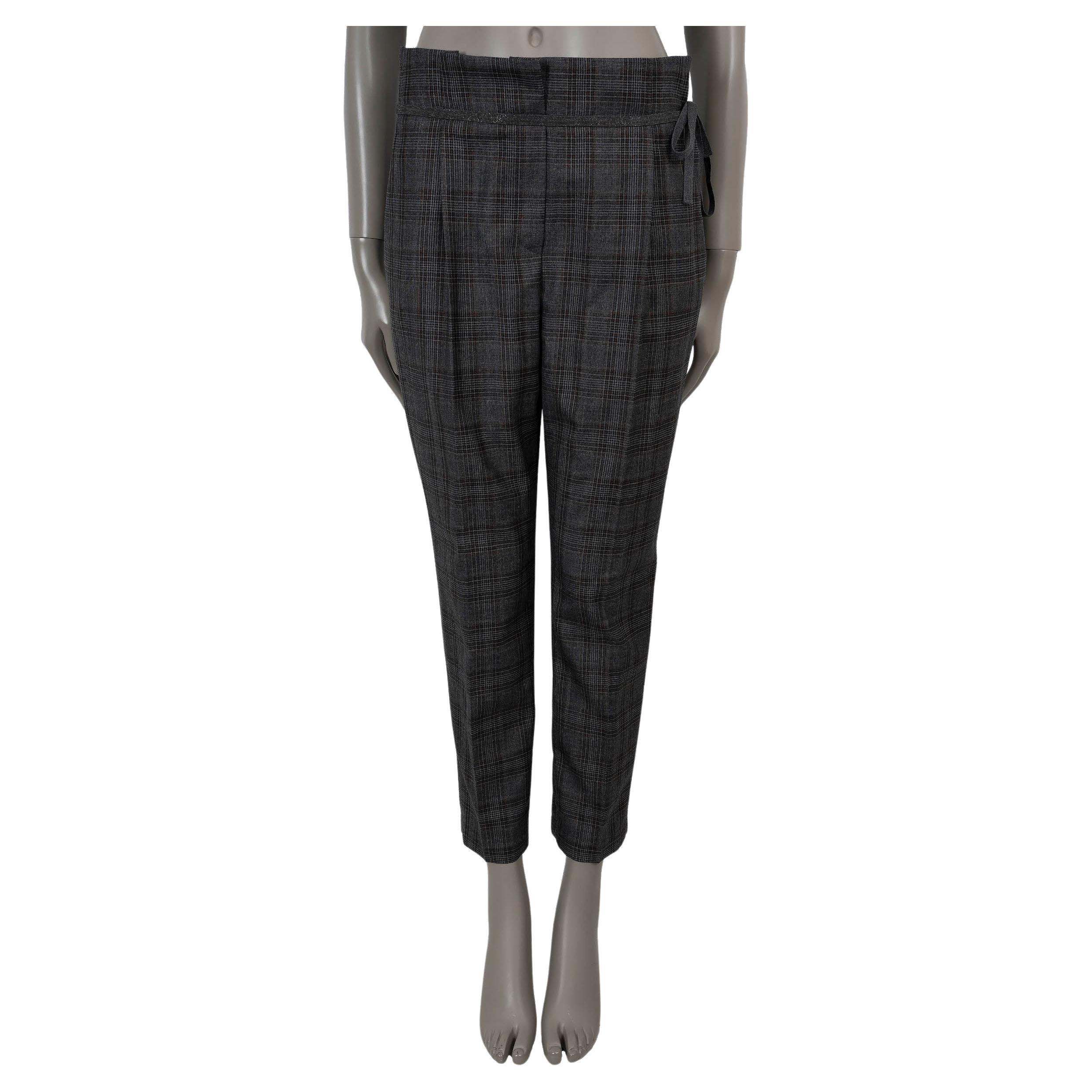 BRUNELLO CUCINELLI grau braun Wolle 2018 MONILI PAPERBAG WAIST Hose 42 M