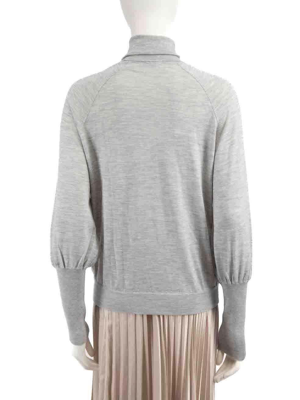 Brunello Cucinelli Grey Cashmere Beaded Turtleneck Top Size S In Good Condition For Sale In London, GB