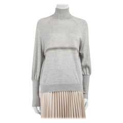 Brunello Cucinelli Grey Cashmere Beaded Turtleneck Top Size S