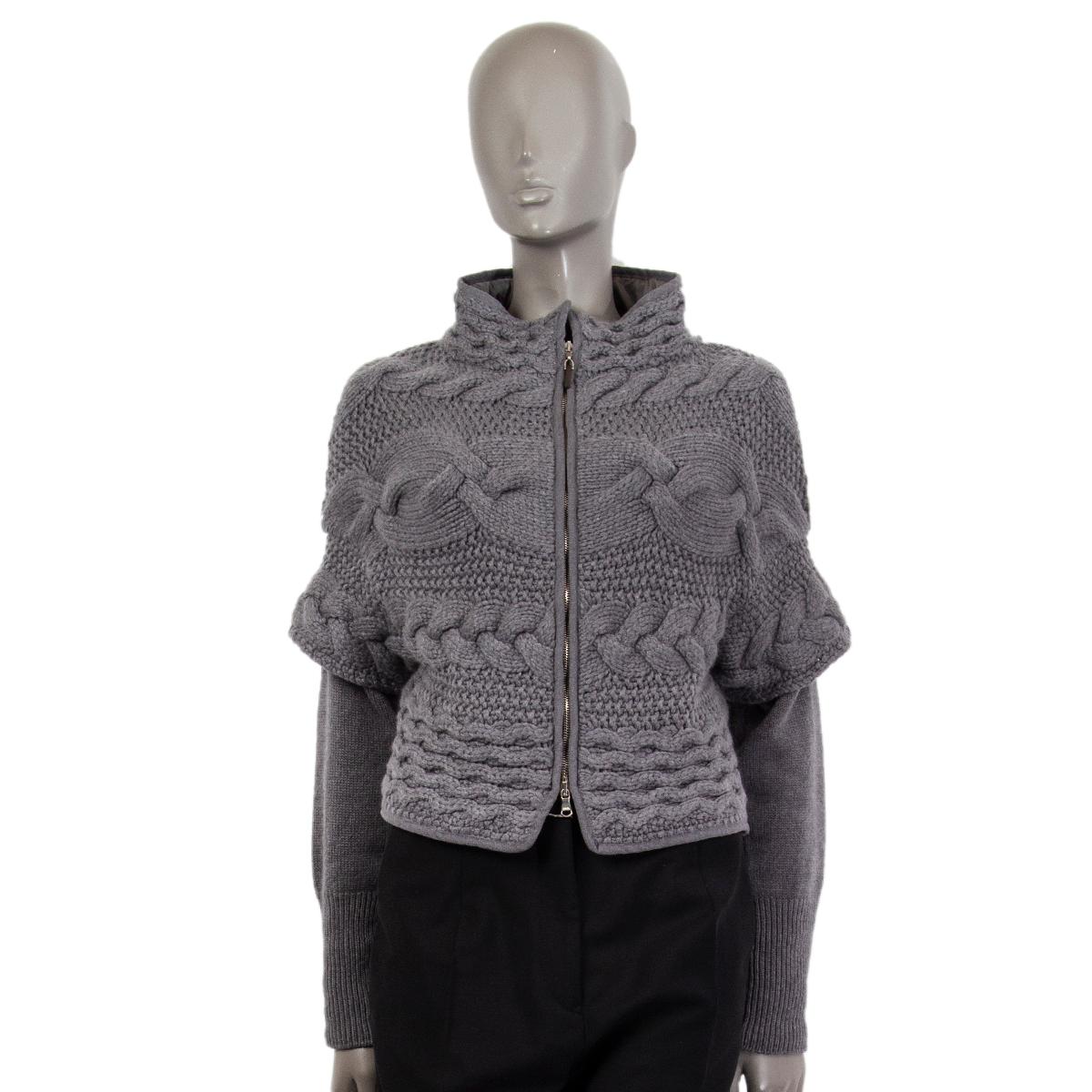 BRUNELLO CUCINELLI grey cashmere BRAIDED ZIP FRONT Cardigan Sweater M For Sale 1