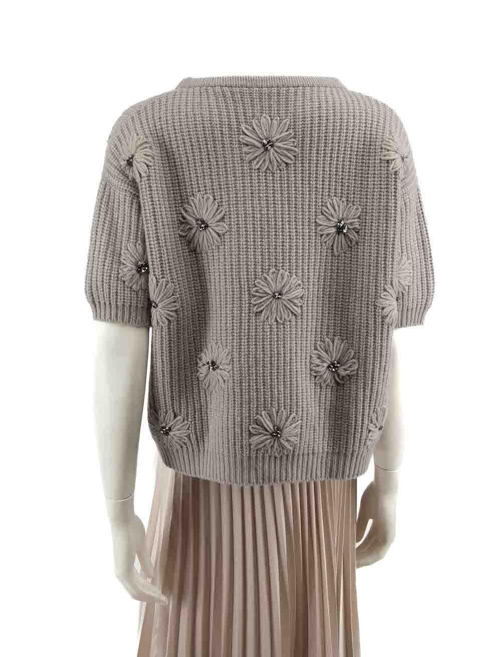 Brunello Cucinelli Grey Cashmere Floral Jumper Size M In Good Condition For Sale In London, GB