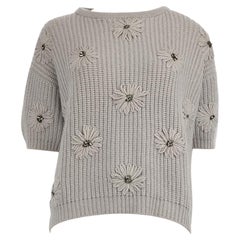 Brunello Cucinelli Grey Cashmere Floral Jumper Size M