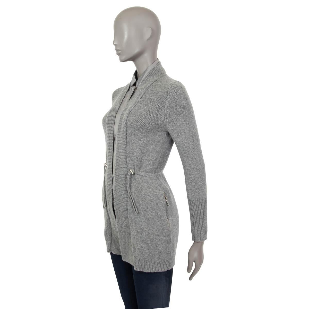 Gray BRUNELLO CUCINELLI grey cashmere LAYERED ZIP Cardigan Sweater XS For Sale