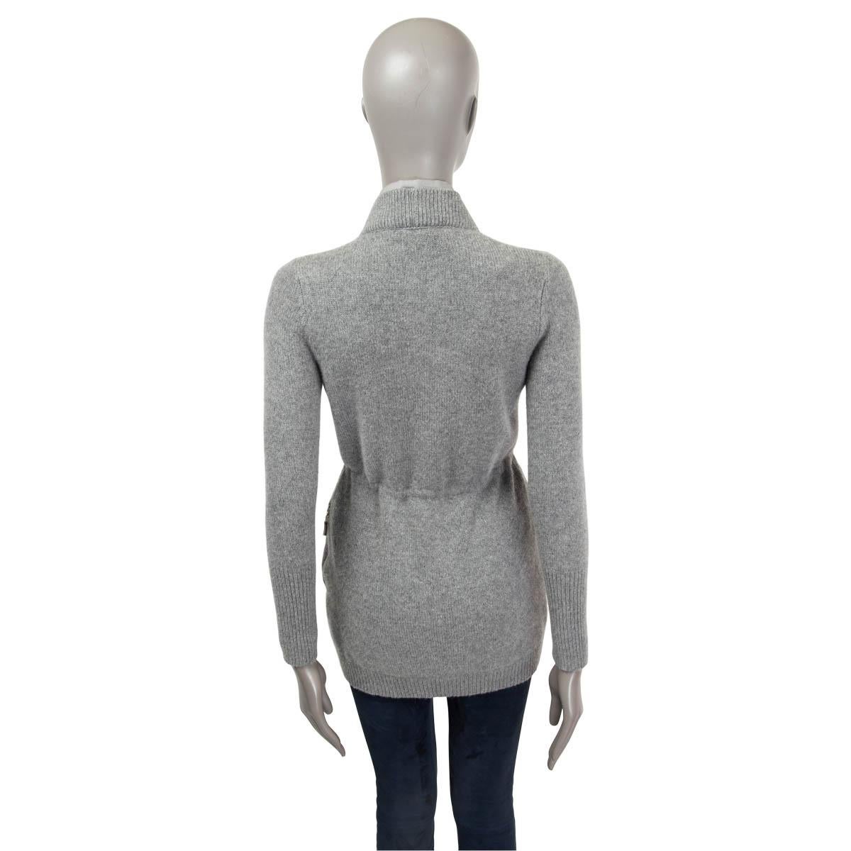 BRUNELLO CUCINELLI grey cashmere LAYERED ZIP Cardigan Sweater XS In Excellent Condition For Sale In Zürich, CH
