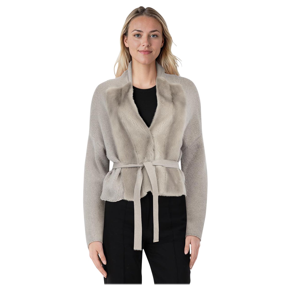 Brunello Cucinelli Cardigan gris en cachemire et fourrure de vison taille S