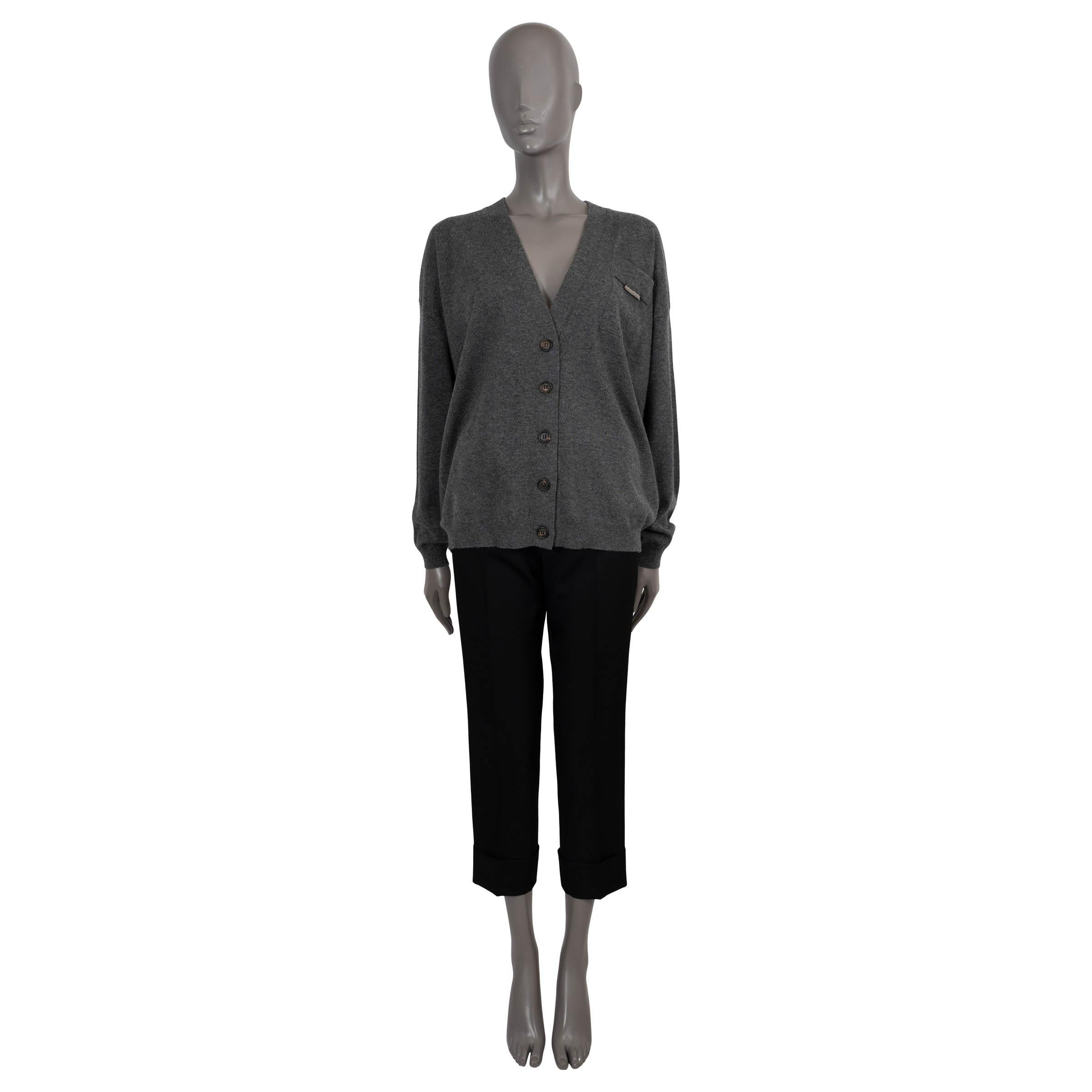 BRUNELLO CUCINELLI Cardigan gris cashmere MONILI FLAP POCKET OVERSIZE XL Excellent état - En vente à Zürich, CH