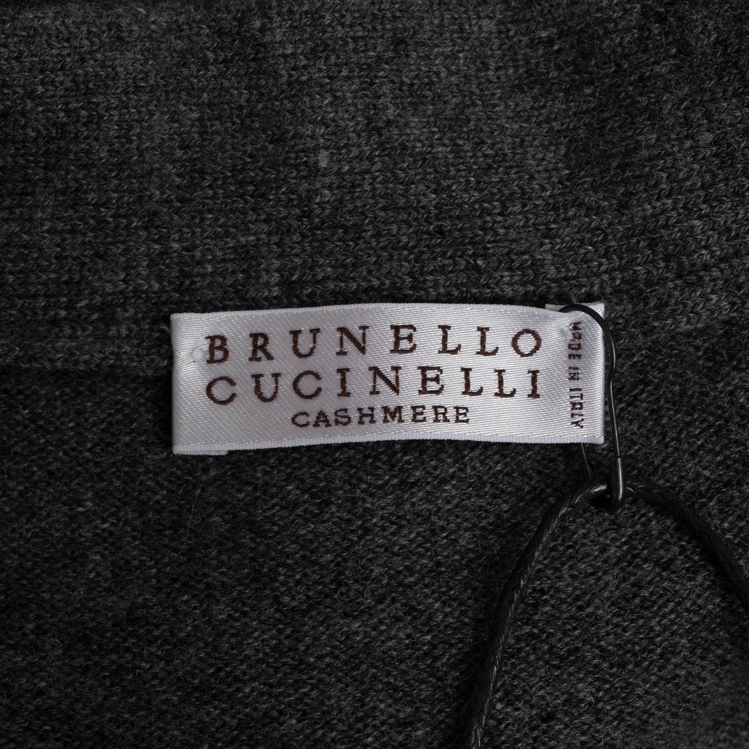 BRUNELLO CUCINELLI Cardigan gris cashmere MONILI FLAP POCKET OVERSIZE XL en vente 1
