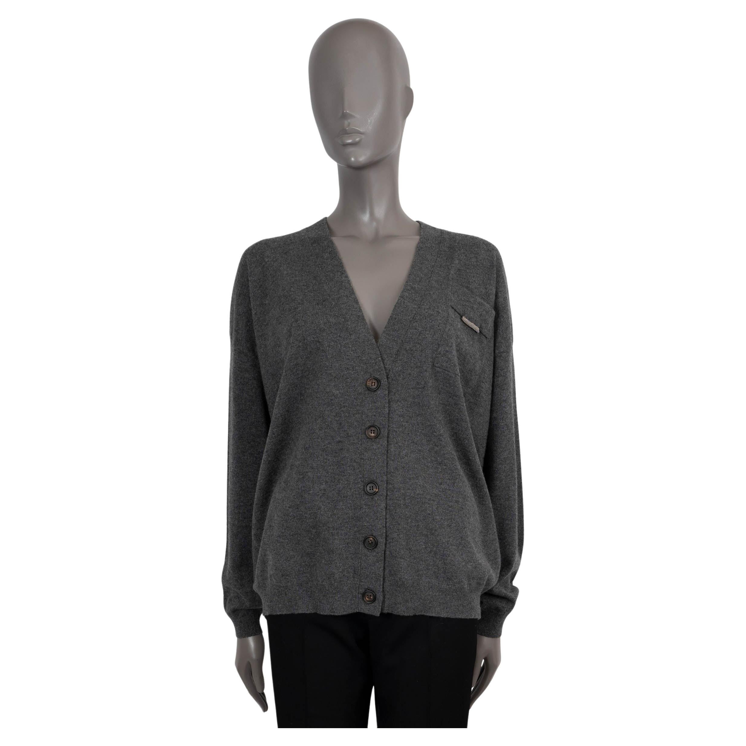 BRUNELLO CUCINELLI Cardigan gris cashmere MONILI FLAP POCKET OVERSIZE XL