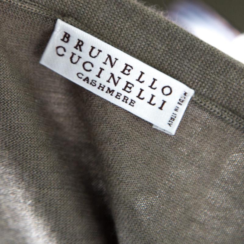 Women's Brunello Cucinelli Grey Cashmere Monili Trim Strap Detail Cold Shoulder Dress S