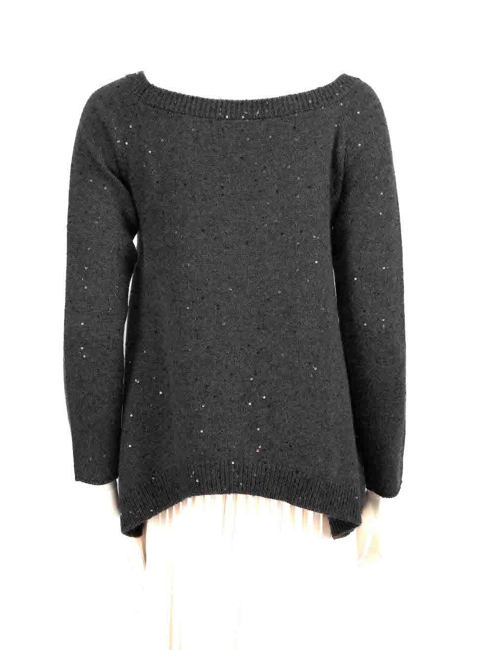 Brunello Cucinelli Grey Cashmere Sequinned Jumper Size S In Good Condition For Sale In London, GB