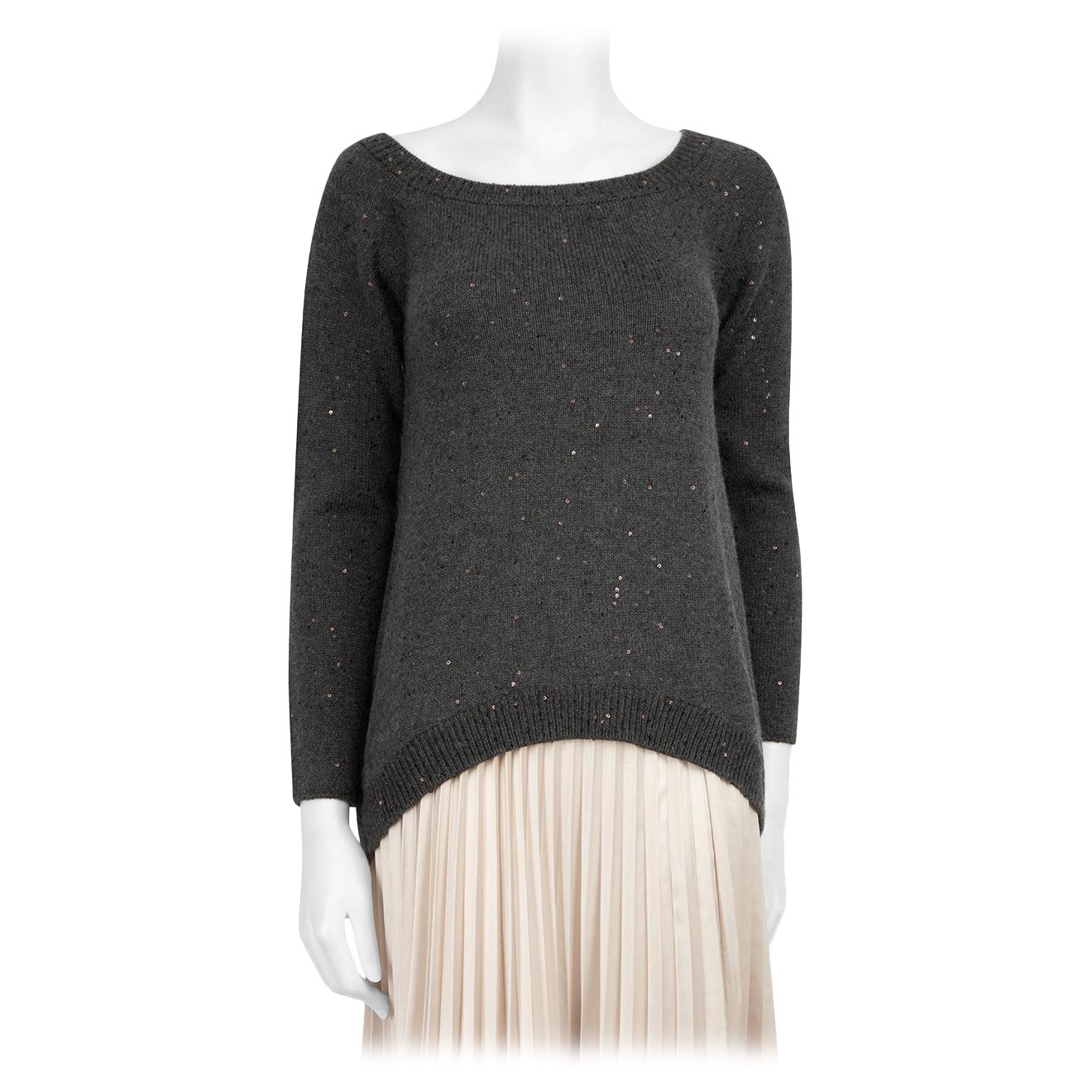 Brunello Cucinelli Grey Cashmere Sequinned Jumper Size S