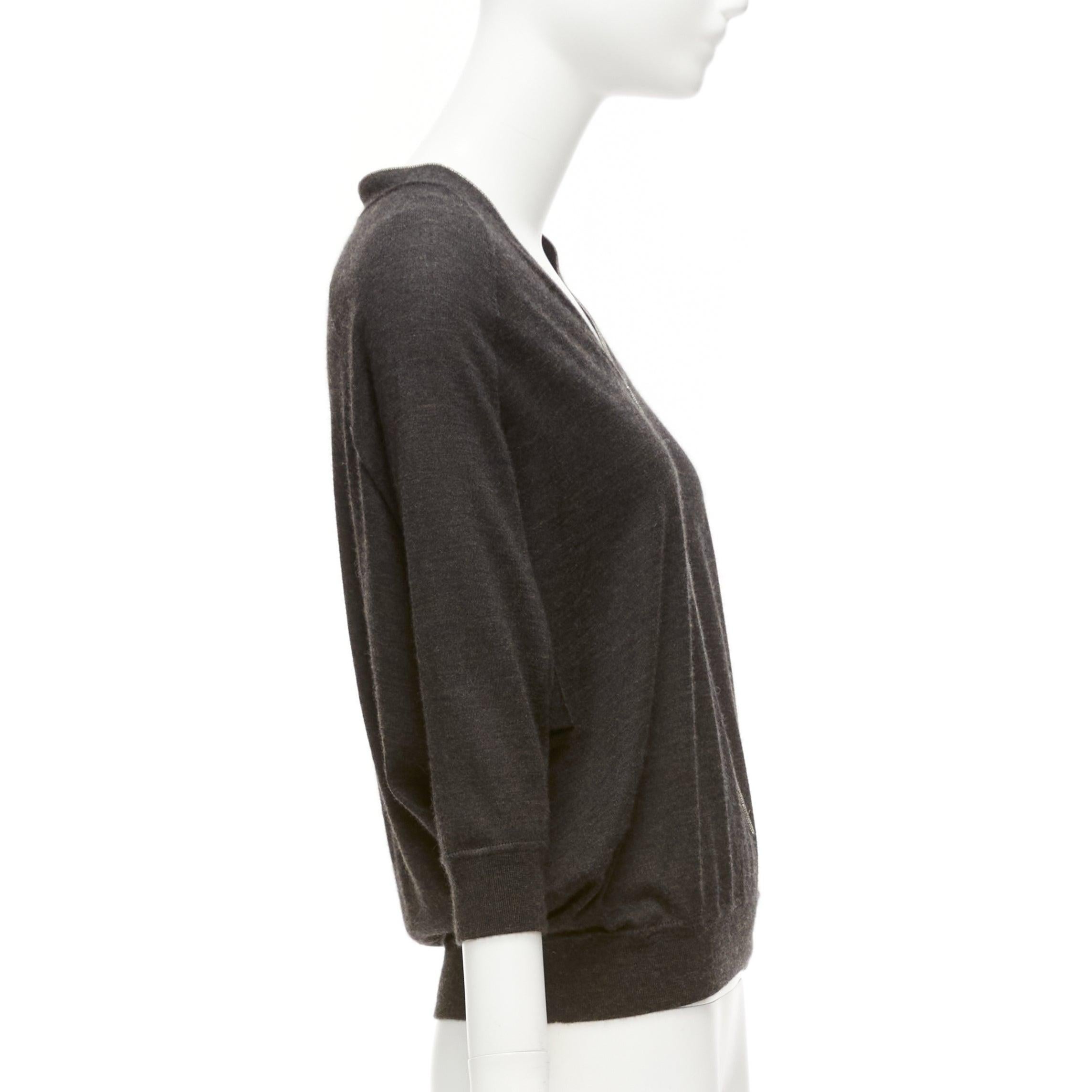 Women's BRUNELLO CUCINELLI grey cashmere silk silver chain v neck cropped sweater XXS For Sale