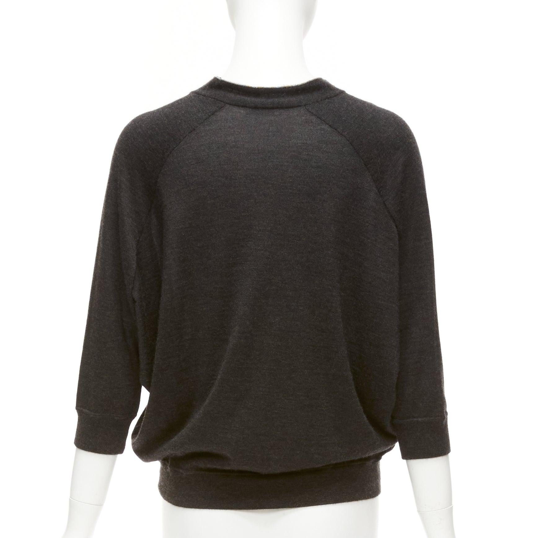 Donna Brunello Cucinelli grigio cashmere seta catena argento collo a V maglione XXS in vendita
