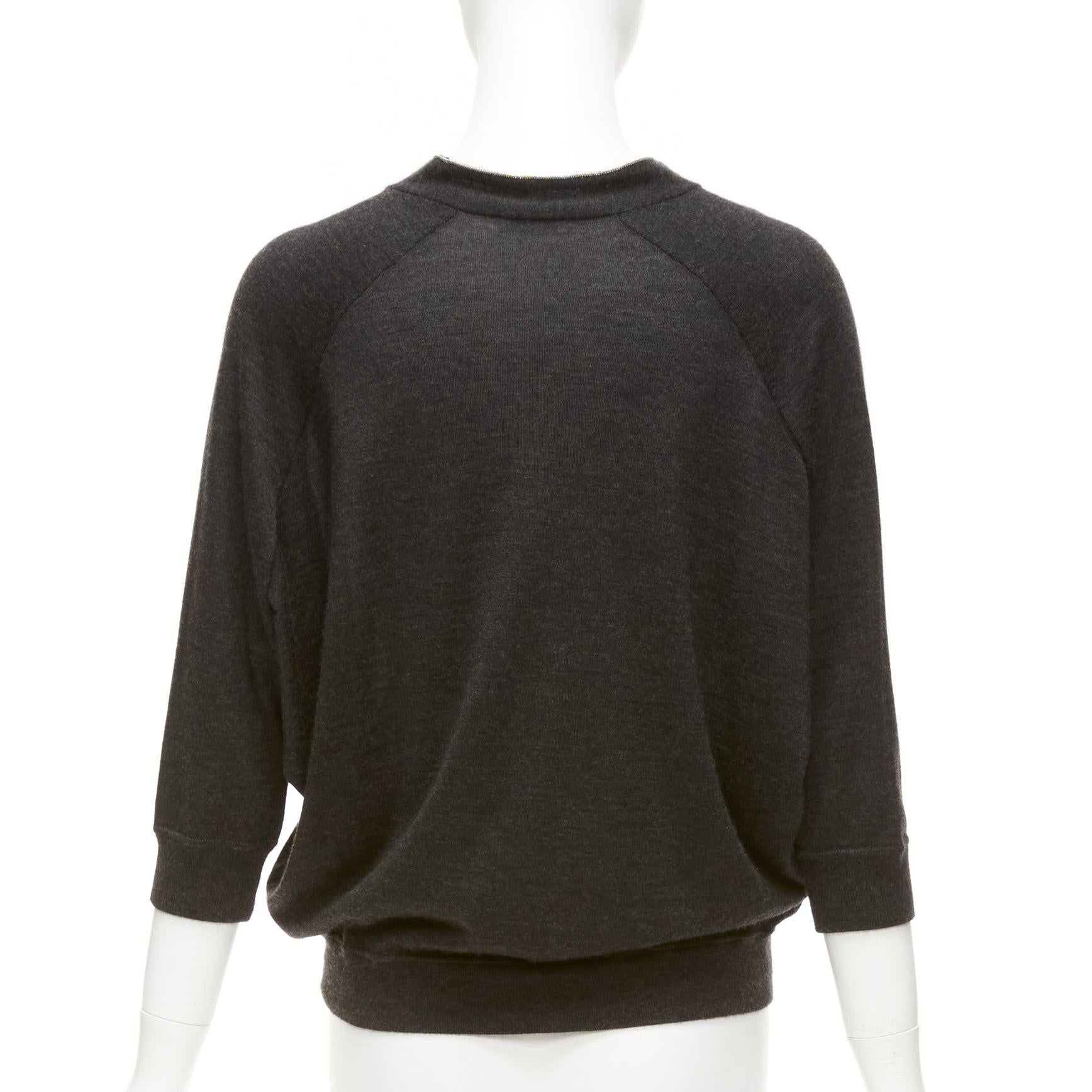 BRUNELLO CUCINELLI grey cashmere silk silver chain v neck cropped sweater XXS For Sale 1