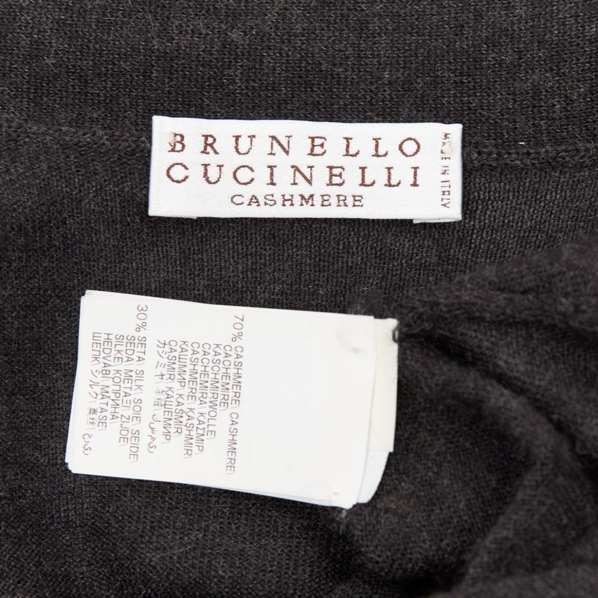 BRUNELLO CUCINELLI grey cashmere silk silver chain v neck cropped sweater XXS For Sale 4
