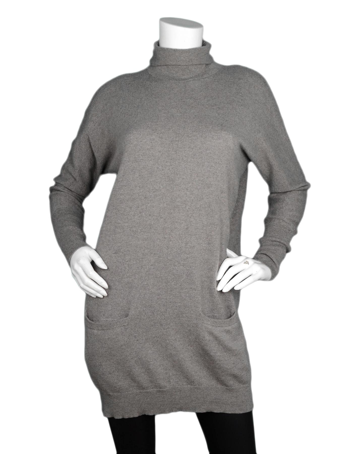 Brunello Cucinelli Grey Cashmere Turtleneck Sweater Dress W/ Pockets Sz S

Made In: Italy
Color: Grey
Materials: 64% mohair, 33% nylon, 3% wool
Opening/Closure: Pull over
Overall Condition: Excellent pre-owned condition 

Measurements: 
Shoulder To