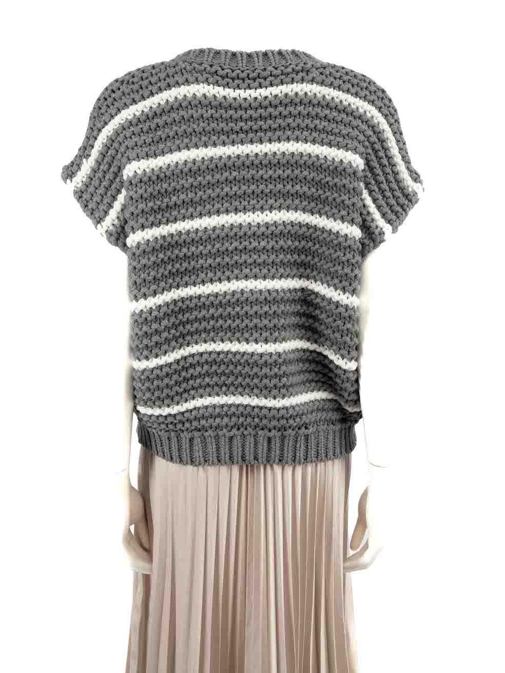 Brunello Cucinelli Grey Chunky Knit Stripe Top Size M In Good Condition For Sale In London, GB