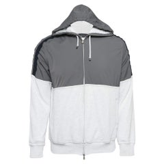 Brunello Cucinelli Felpa con cappuccio in cotone e nylon grigio con zip S