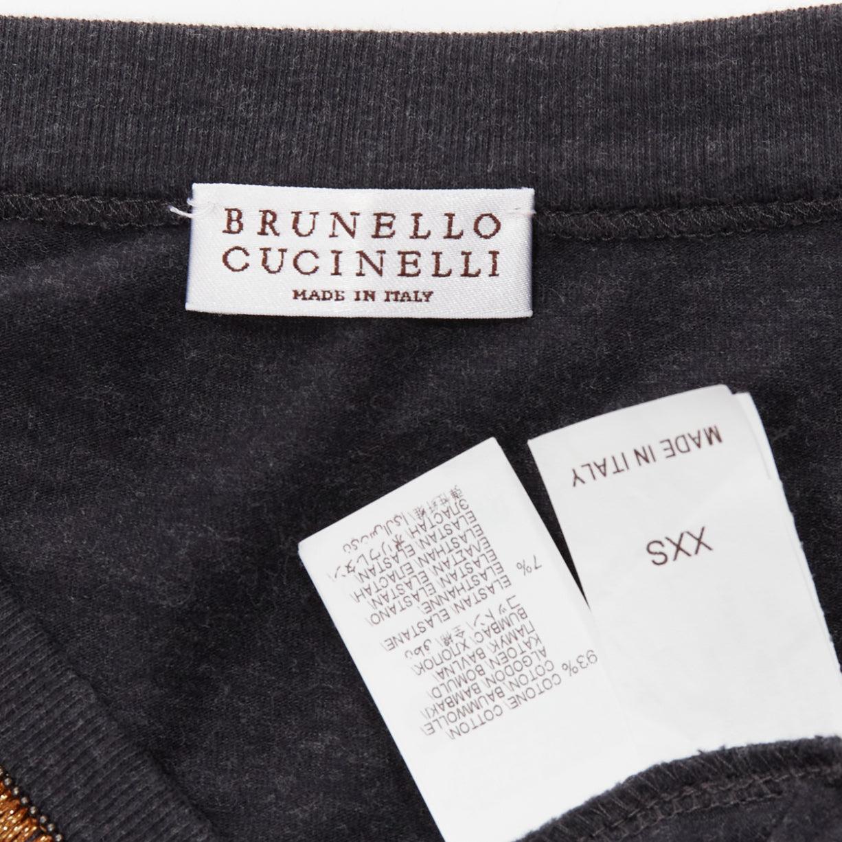BRUNELLO CUCINELLI Graues Pullover-Top aus Baumwollmischung und Goldfolie mit V-Ausschnitt XXS im Angebot 4