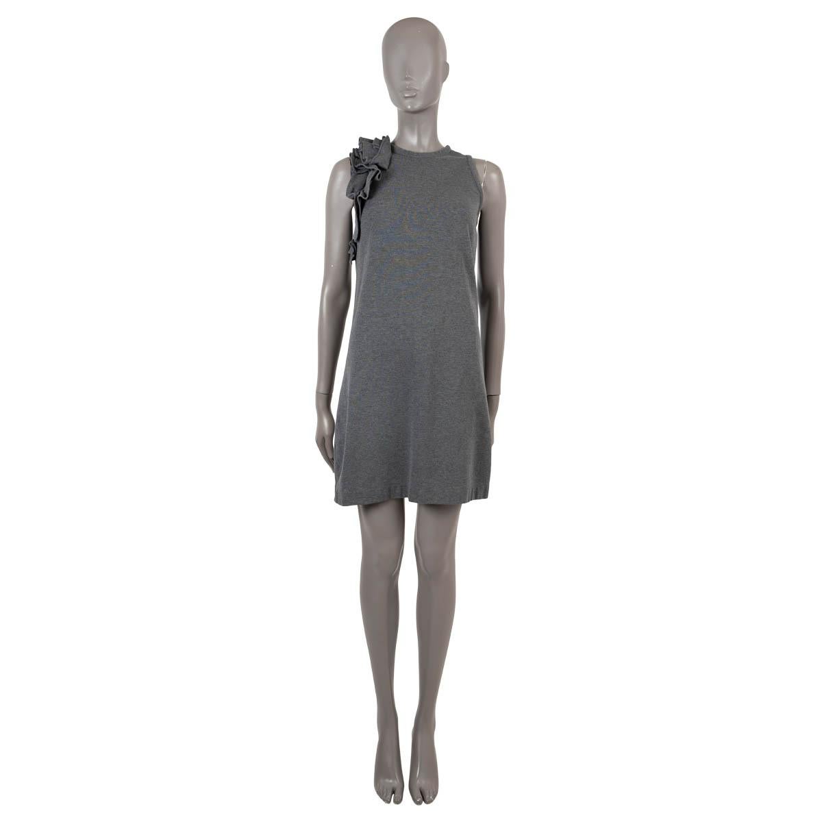Women's BRUNELLO CUCINELLI grey cotton RUFFLE TRIM MINI KNIT Dress S For Sale