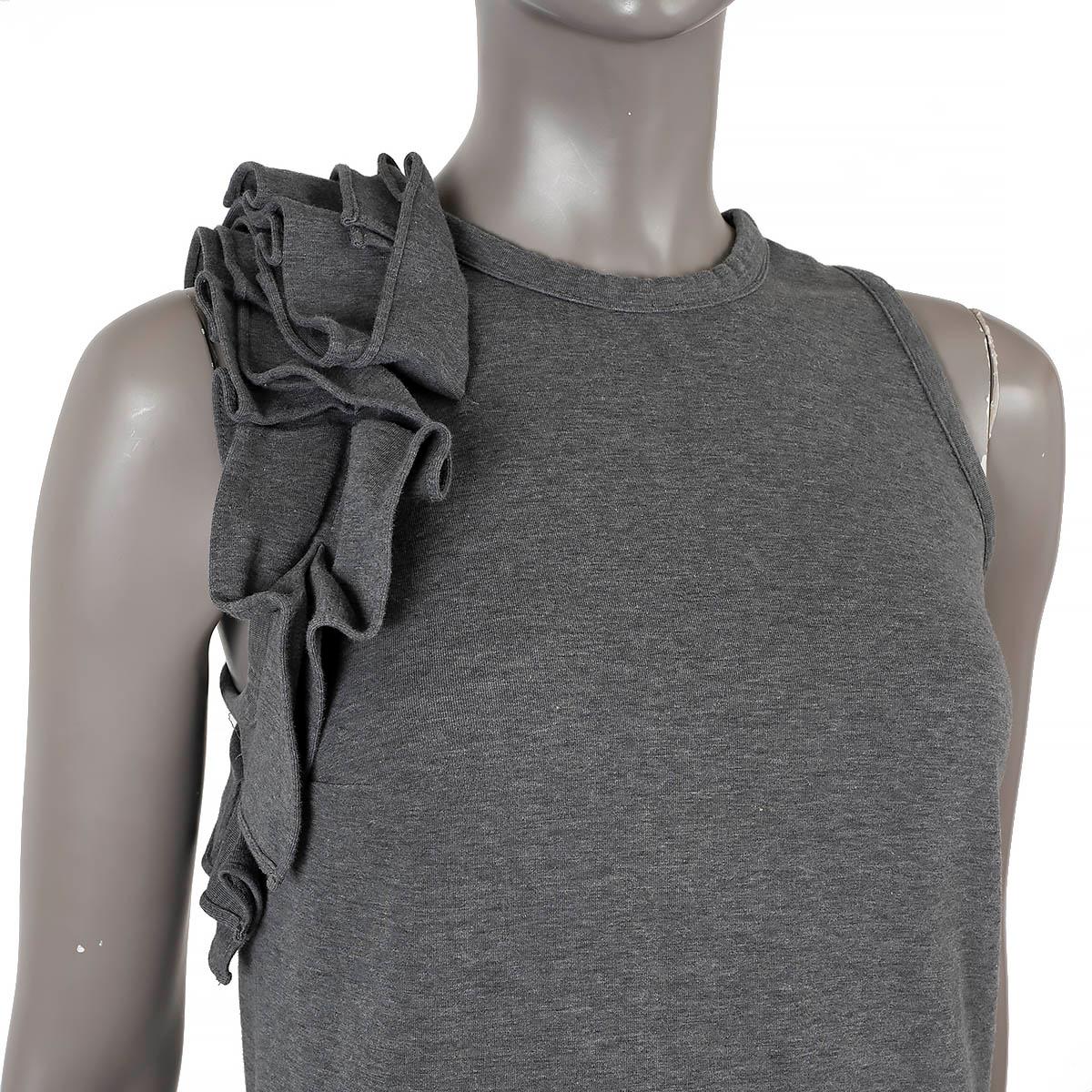 Women's BRUNELLO CUCINELLI grey cotton RUFFLE TRIM MINI KNIT Dress S For Sale