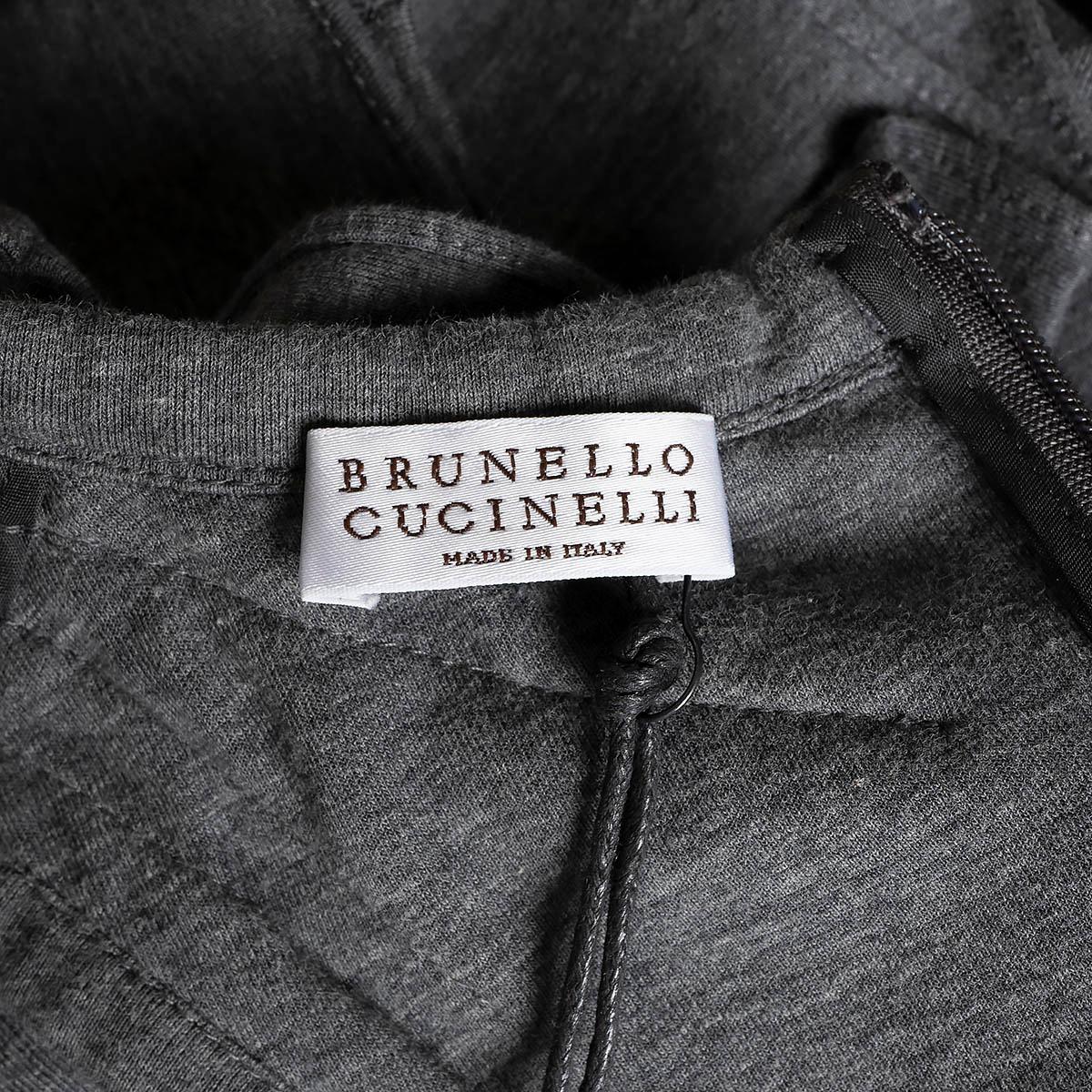 BRUNELLO CUCINELLI grey cotton RUFFLE TRIM MINI KNIT Dress S For Sale 1