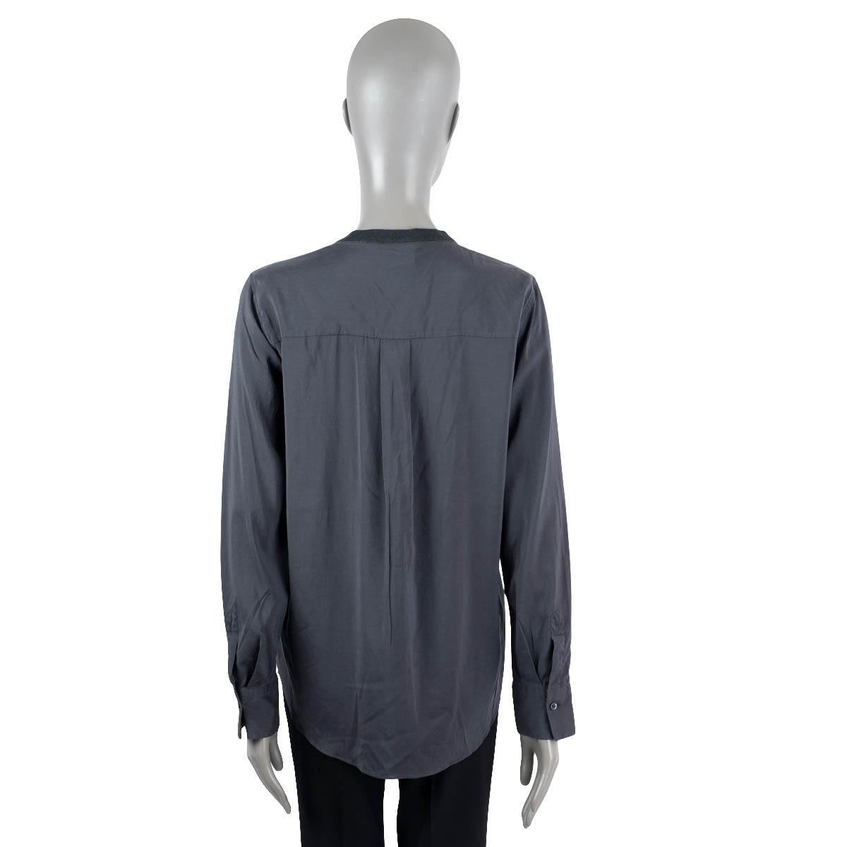 BRUNELLO CUCINELLI grey cotton & silk PANELED MONILI V-NECK Sweater XL For Sale 1