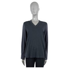 BRUNELLO CUCINELLI grey cotton & silk PANELED MONILI V-NECK Sweater XL