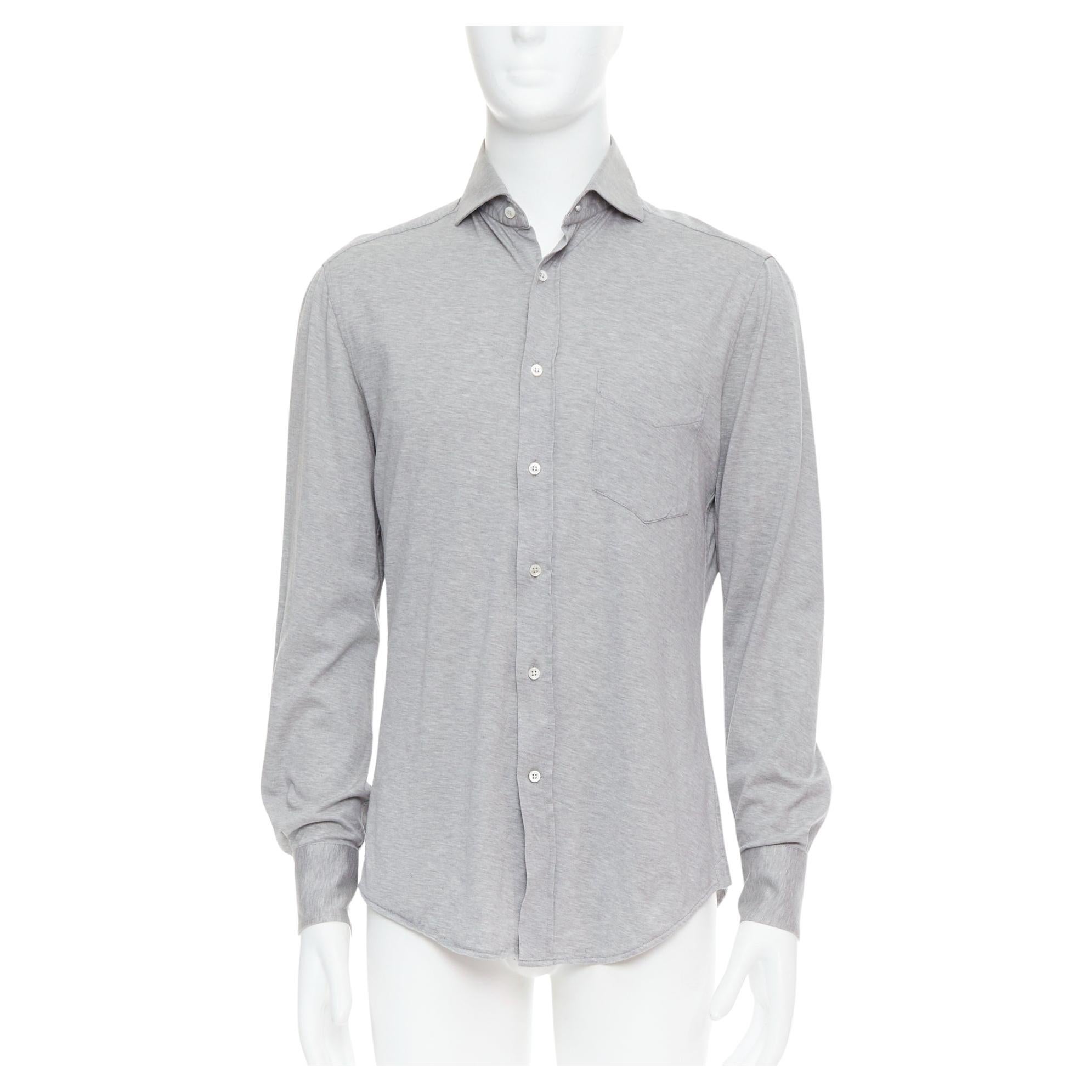 BRUNELLO CUCINELLI grey cotton slim fit pocketed button down shirt 