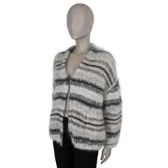 BRUNELLO CUCINELLI grey cream mohair 2018 STRIPED Cardigan Sweater S