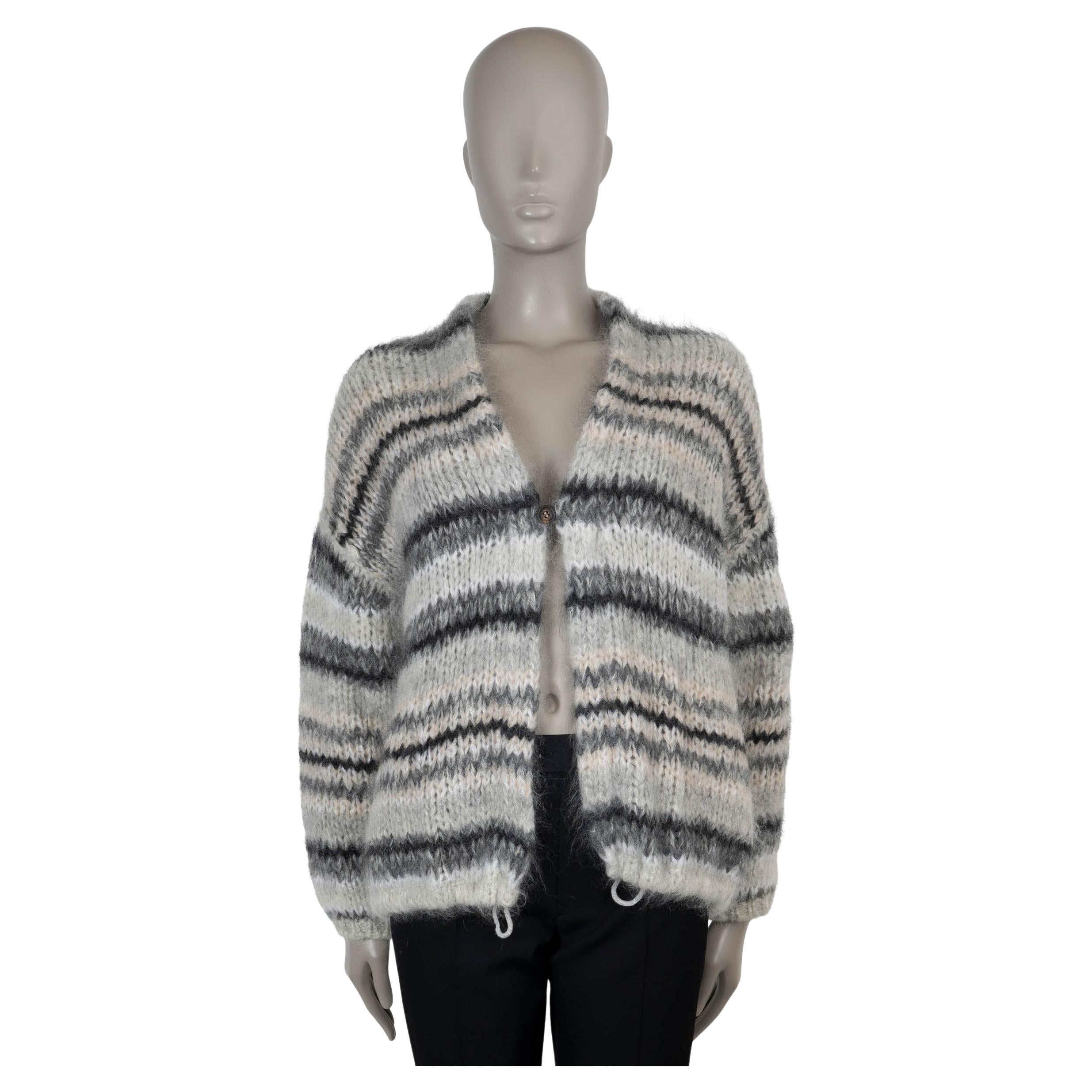 BRUNELLO CUCINELLI grey cream mohair 2018 STRIPED Cardigan Sweater S For Sale