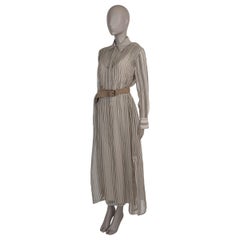 BRUNELLO CUCINELLI grey & cream silk 2022 BELTED STRIPED SHIRT Dress S
