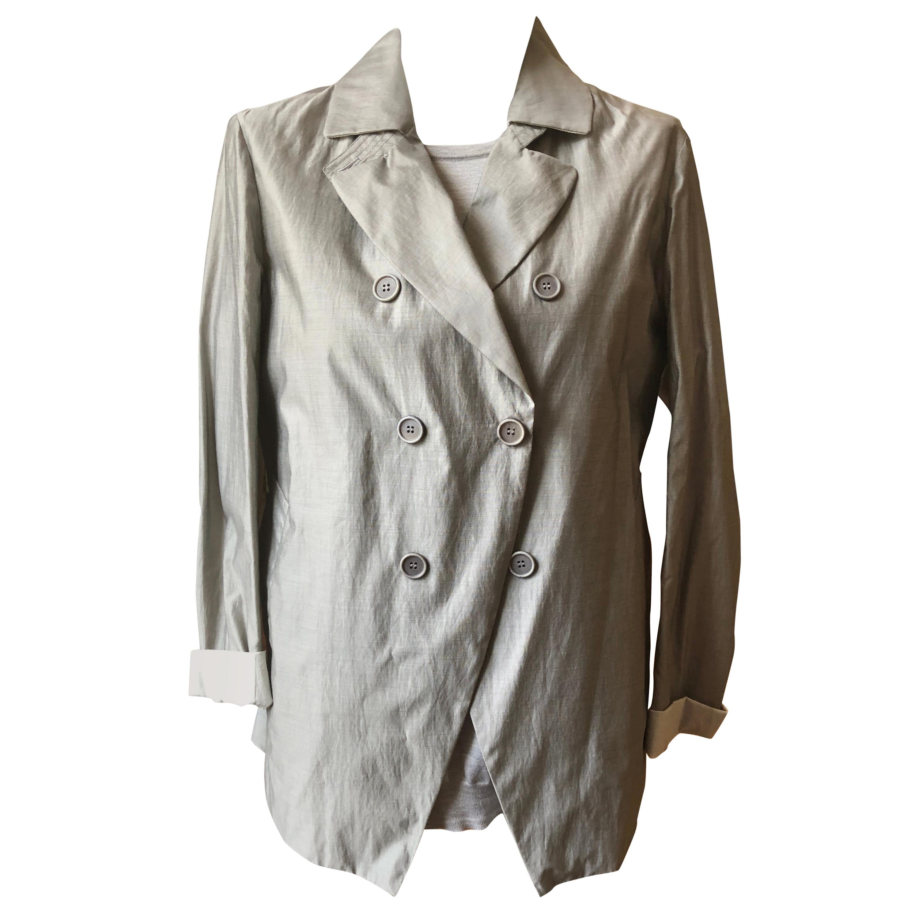 Brunello Cucinelli Grey Fine Cashmire/Silk Sweater w/Cotton/Silk Jacket 48 (ITL)