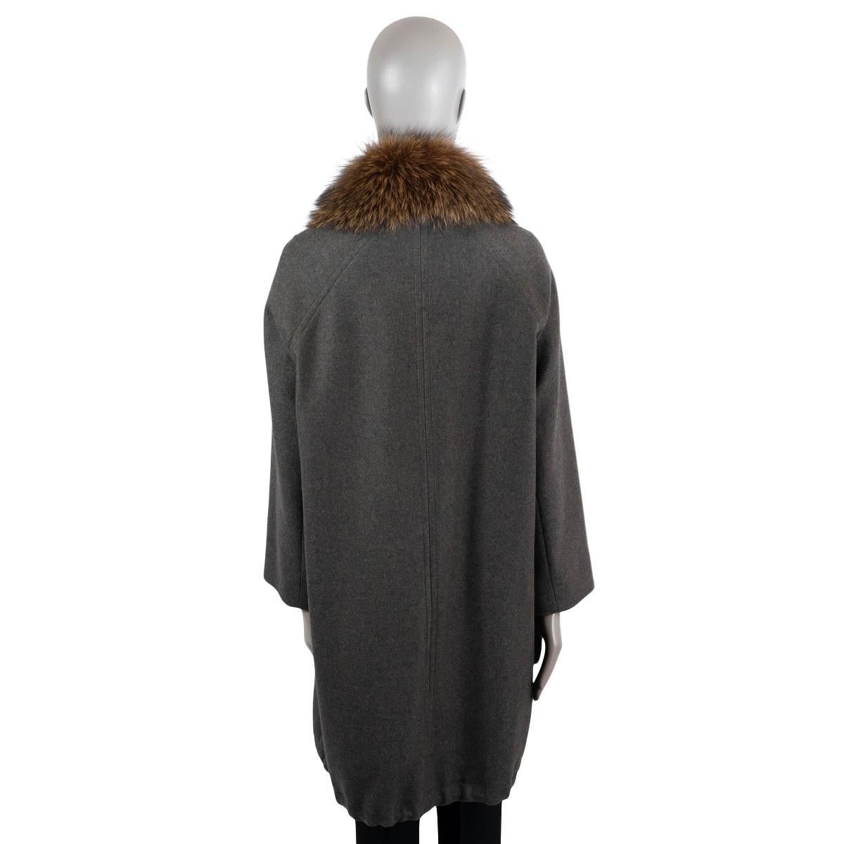 BRUNELLO CUCINELLI grey & green cashmere FUR TRIM Coat Jacket 40 S For Sale 1