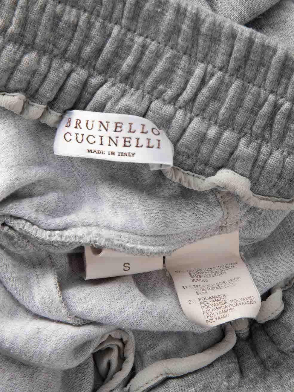 Joggers Brunello Cucinelli gris bordés de perles, taille S Pour femmes en vente