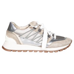 Brunello Cucinelli Grey Lace Up Beaded Trainers Size IT 39