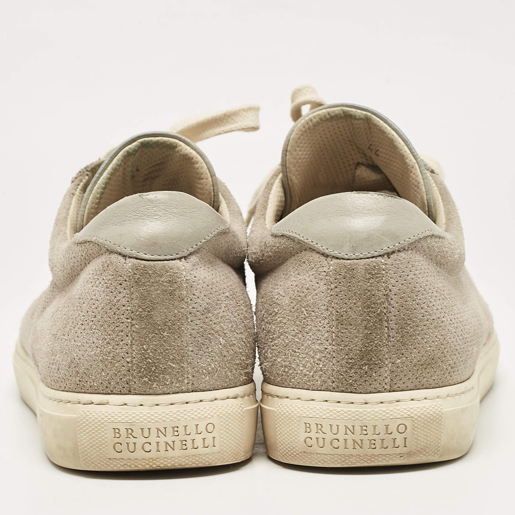 Men's Brunello Cucinelli Grey Leather and Suede Low Top Sneakers Size 44