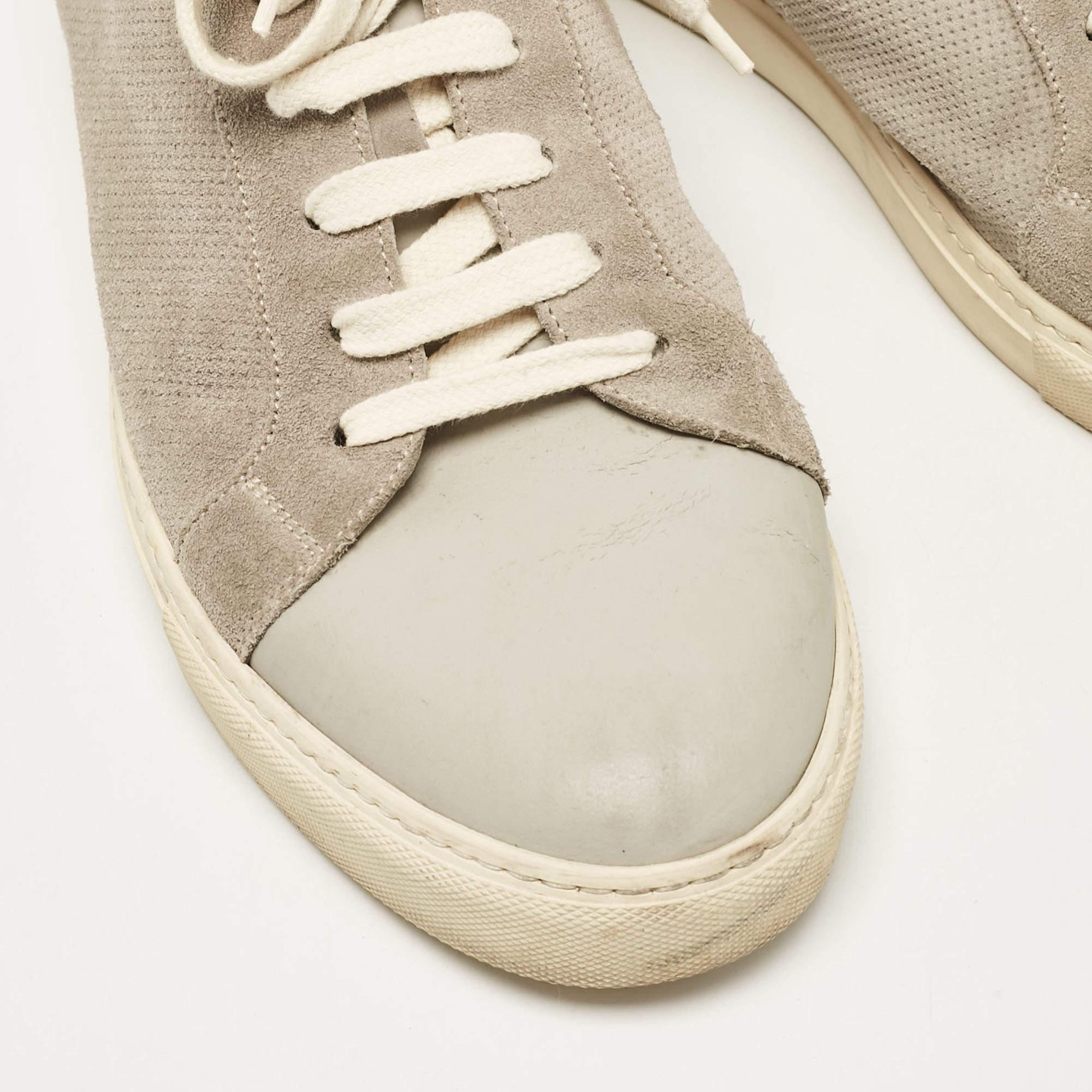 Brunello Cucinelli Grey Leather and Suede Low Top Sneakers Size 44 2