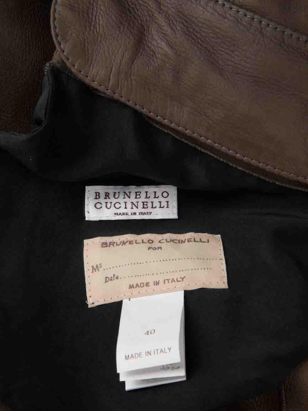 Brunello Cucinelli Grey Leather Reversible Coat Size S For Sale 3