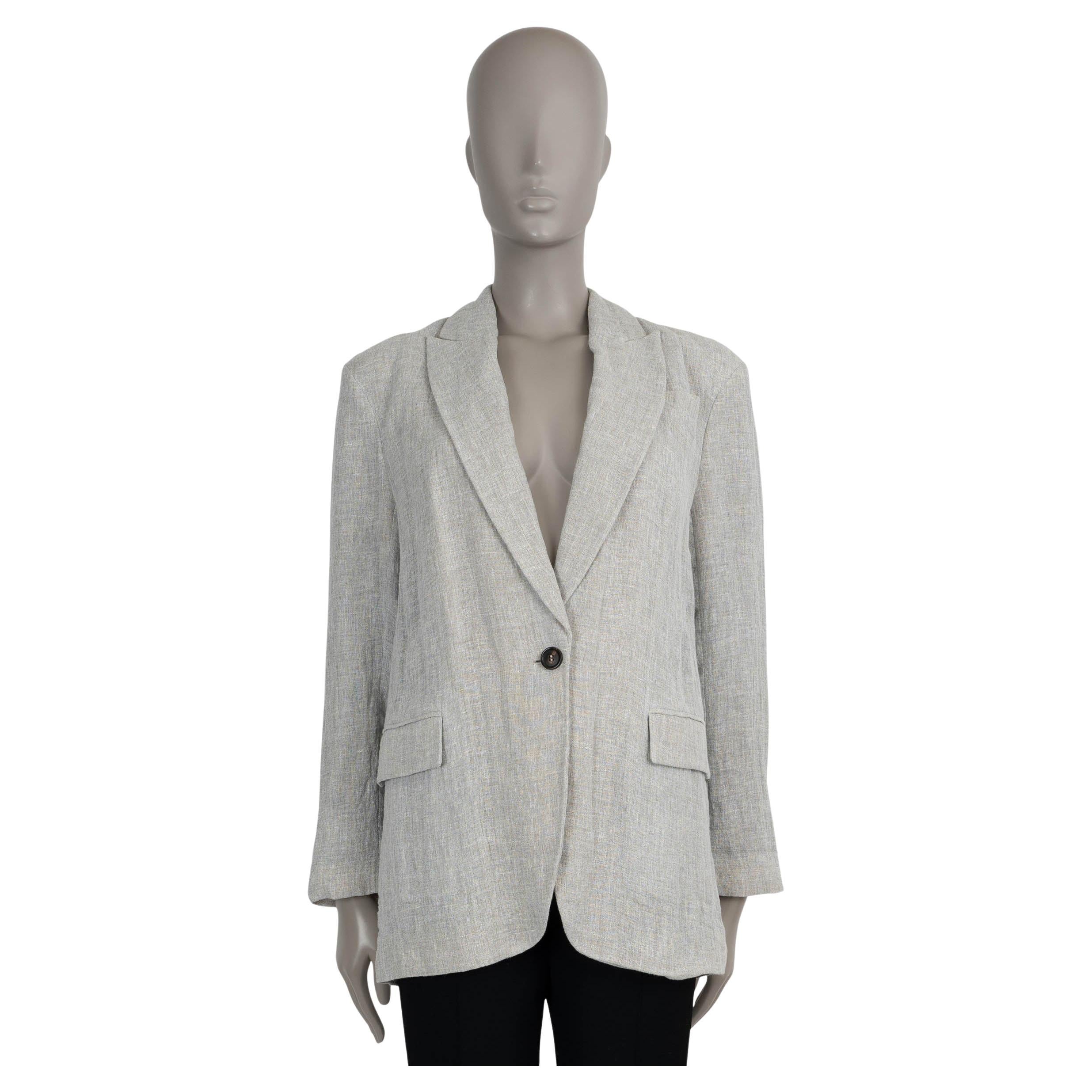 BRUNELLO CUCINELLI gris lino 2024 CRINKLED Chaqueta Blazer 40 S en venta