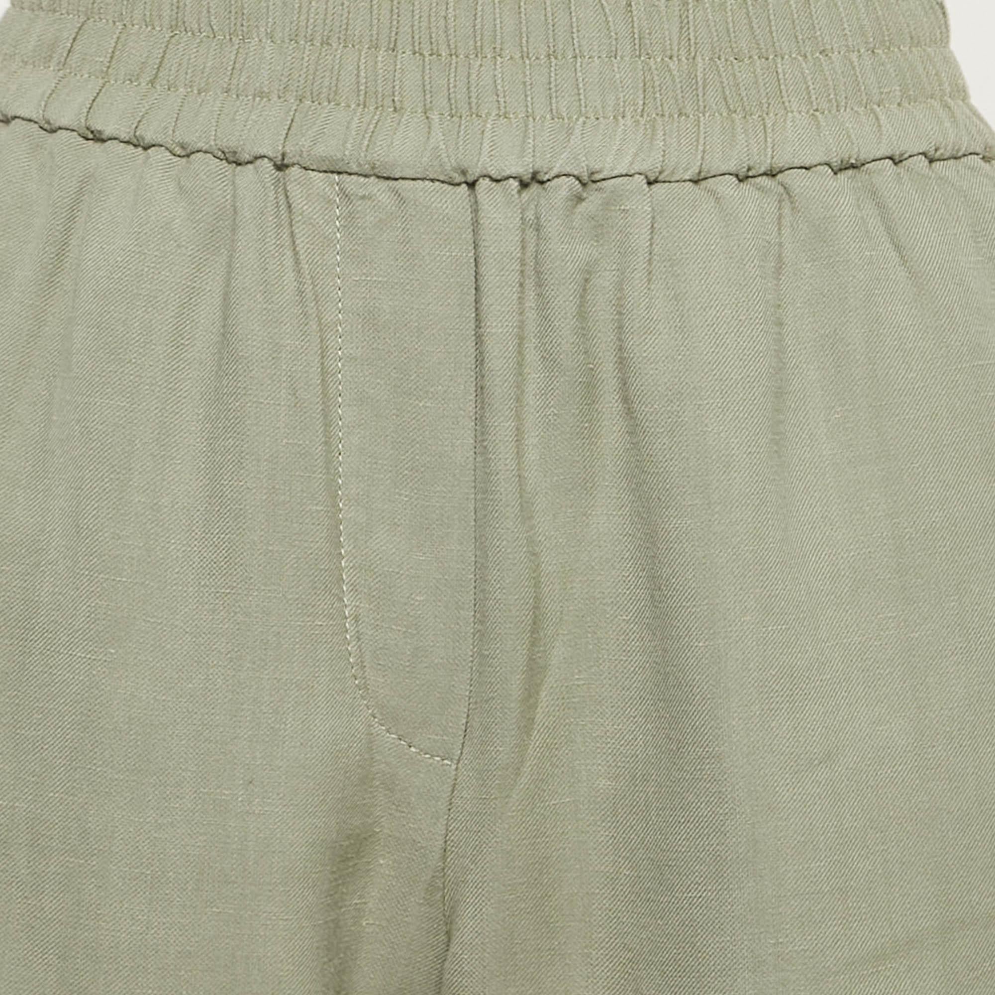 Brunello Cucinelli Pantalones Grises Mezcla de Lino S Marrón en venta