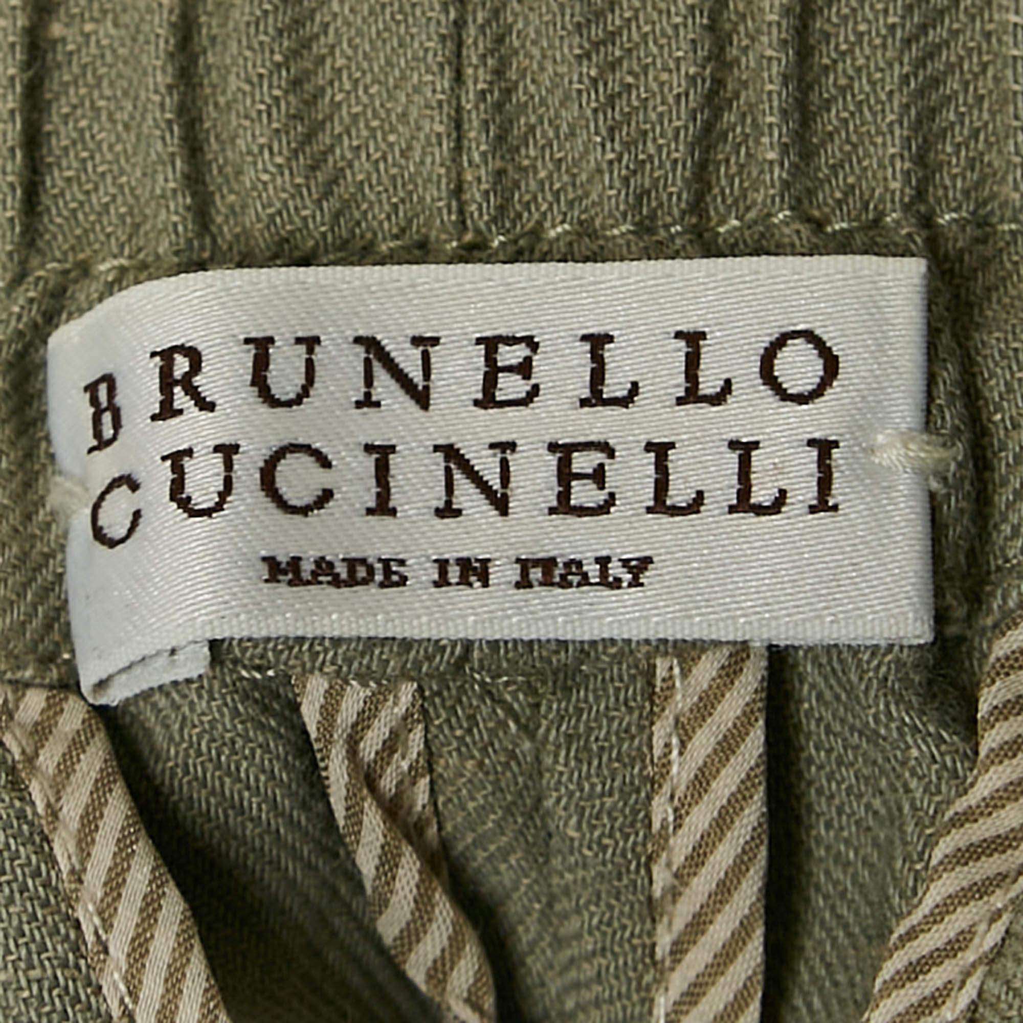 Brunello Cucinelli Pantalones Grises Mezcla de Lino S en Bueno estado para la venta en Dubai, Al Qouz 2