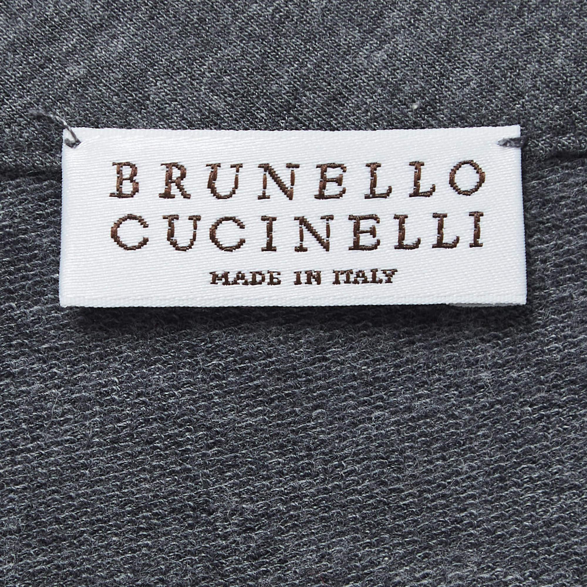 Brunello Cucinelli Grey Logo Embroidered Cotton Midi Dress XXL For Sale 1