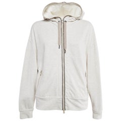 Brunello Cucinelli Grey Monili-Embellished Cotton Knit Hooded Sweatshirt M