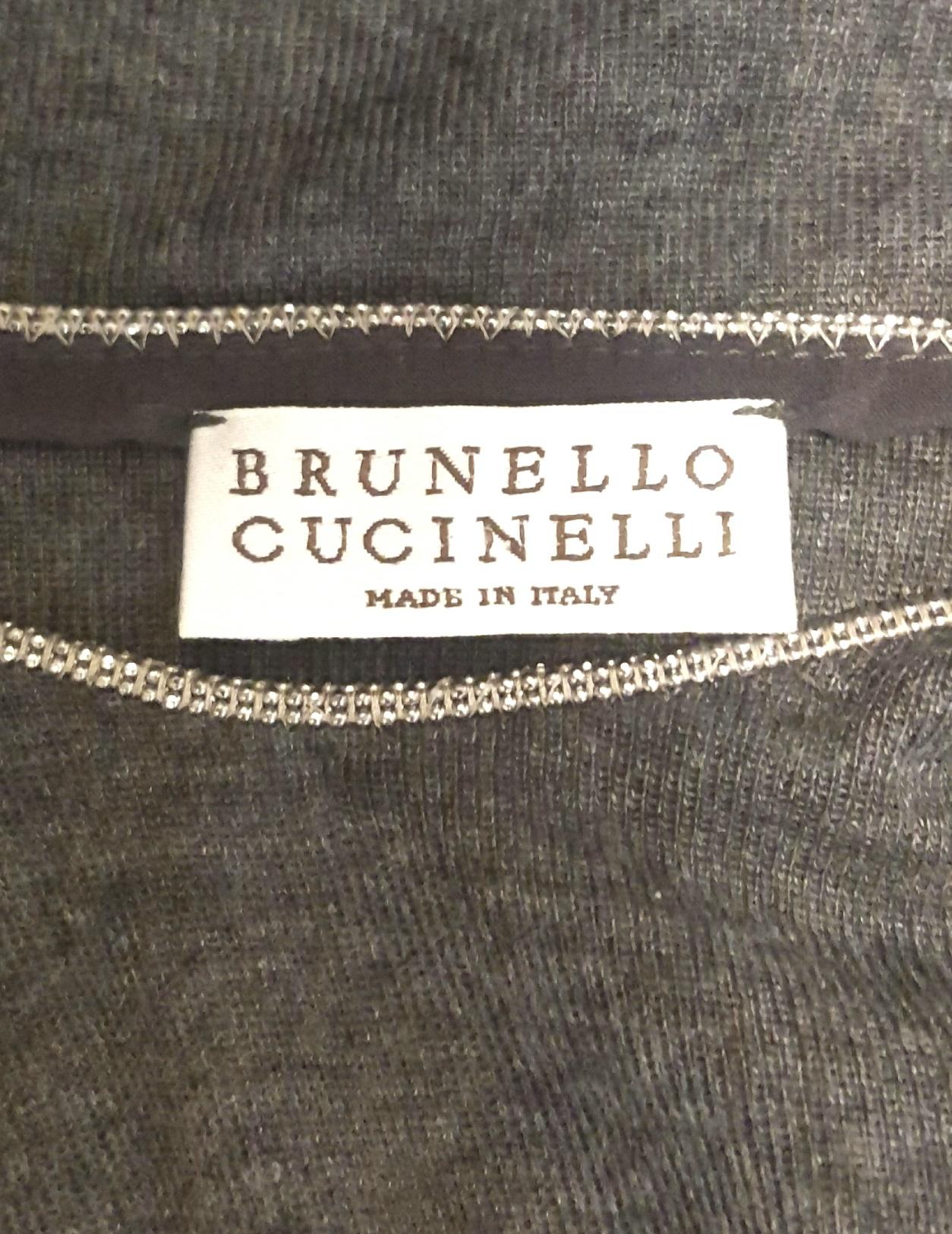 Brunello Cucinelli Grey Pullover Sweater With Monili Detail on Neckline For Sale 1