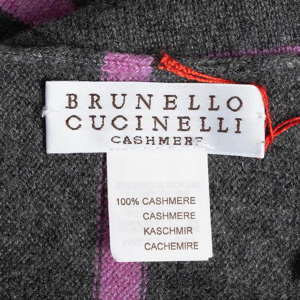 BRUNELLO CUCINELLI grey & purple STRIPED CASHMERE & SILK Muffler Scarf In Excellent Condition For Sale In Zürich, CH