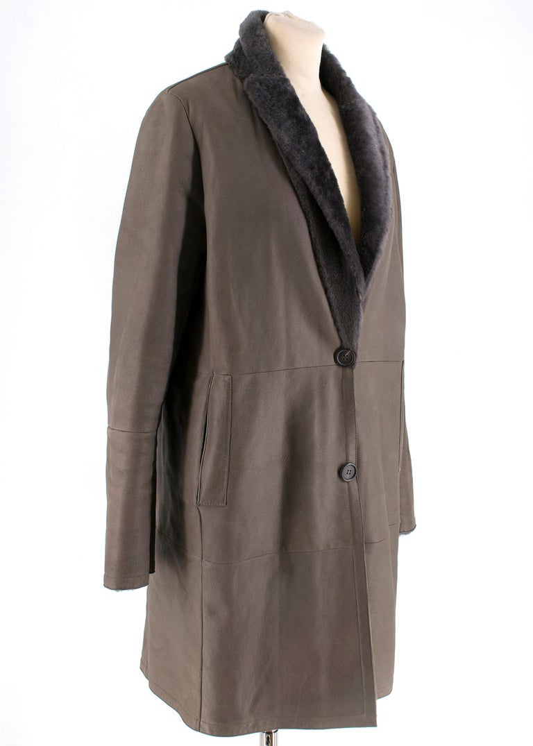 Brunello Cucinelli Grey Reversible Sheepskin and Silk Coat 42 S at 1stDibs