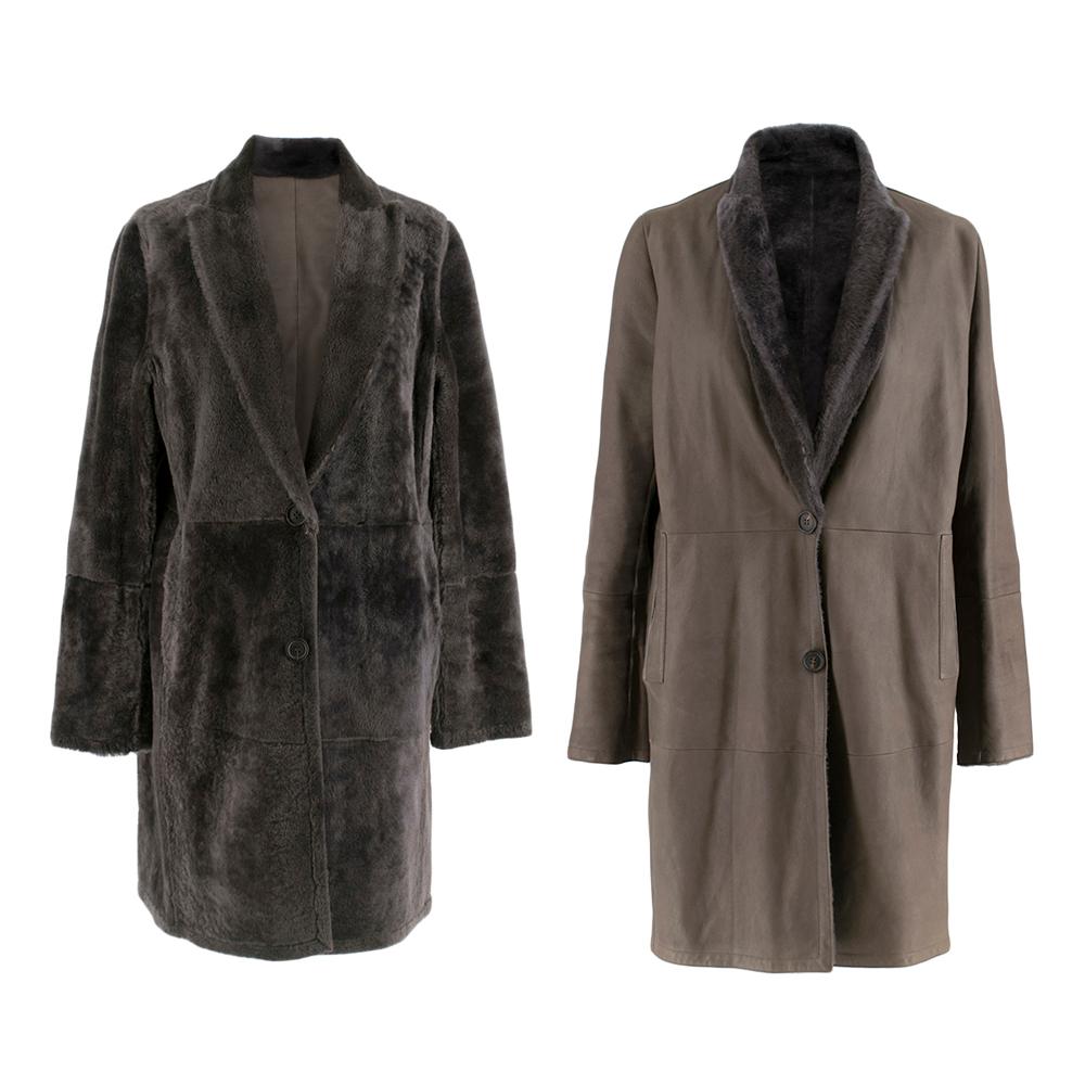 Brunello Cucinelli Grey Reversible Sheepskin & Silk Coat 42 S 3